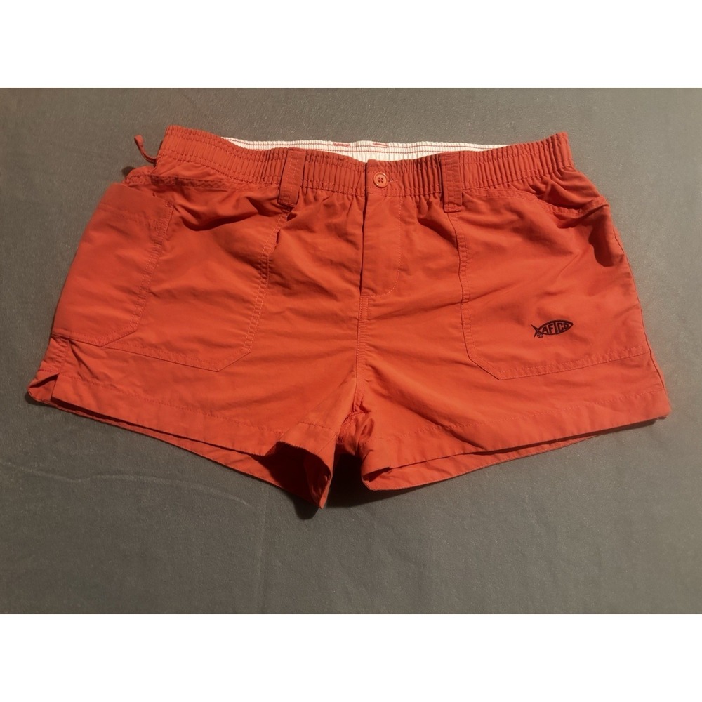 AFTCO Shorts Women's 10 Fishing Flat Front Orange Coral Casual Utility Outdoor